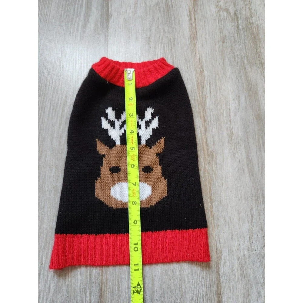 Meijer Christmas Dog Knit Sweater Black Red Reindeer Stretch Cozy Pet Sz S EUC